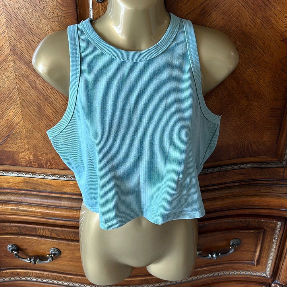 Sage green crop top racer back tank